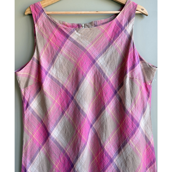 Pendleton 100% Linen Plaid Midi Dress Sleeveless Pink Taupe Preppy Plus Size 18 - Picture 5 of 16